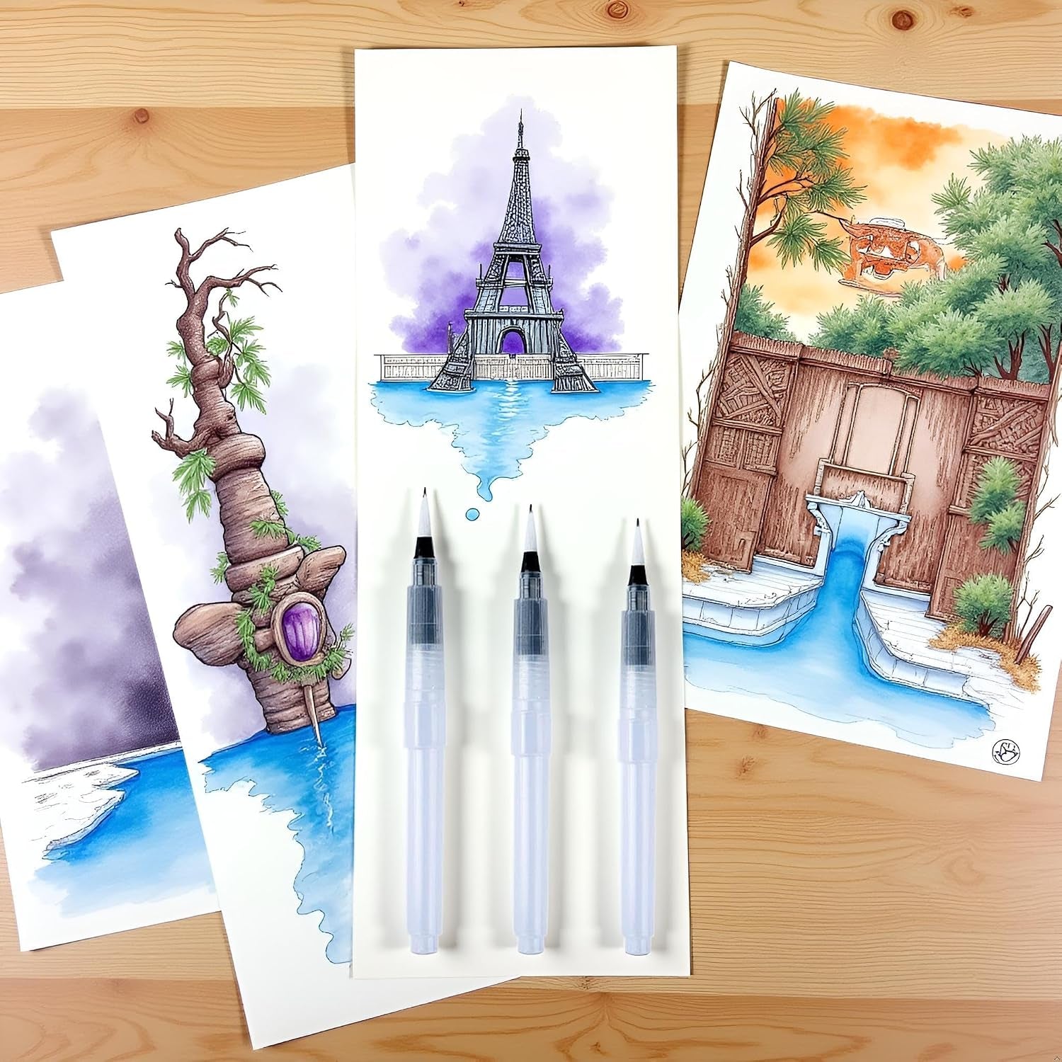 3 Pcs Water Brush Pens Set, 3 Sizes Tips, Refillable Watercolor Brushes, for Blending Colors Creating Shades Watercolor Set Kids Adults Artist Professional, Art Paintbrush Sets