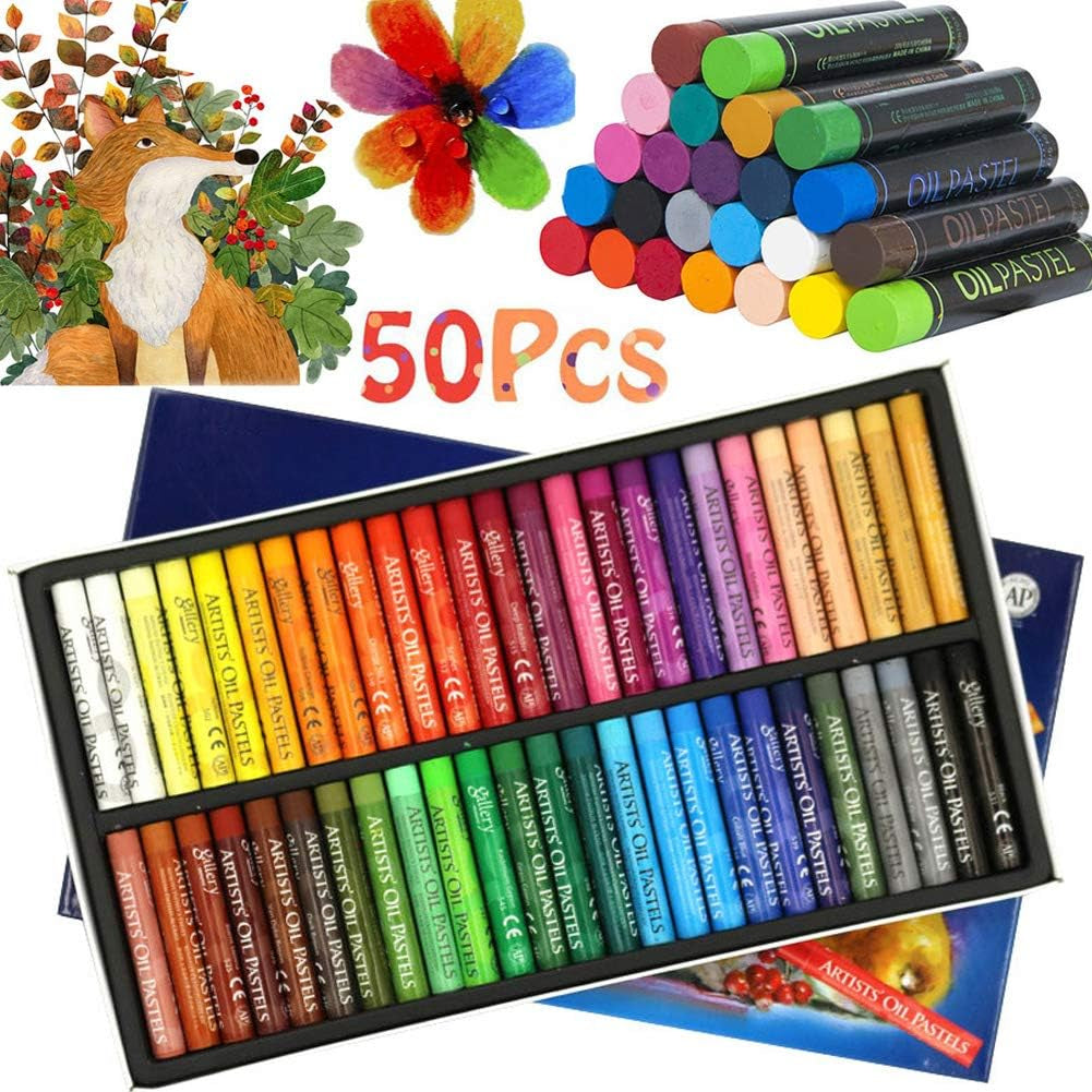 Oil Pastel Set,Professional Painting Soft Drawing Graffiti Art Crayons Washable round Non Toxic Pastel Sticks for Artist,Kids,Student,Beginner (50 Colors)