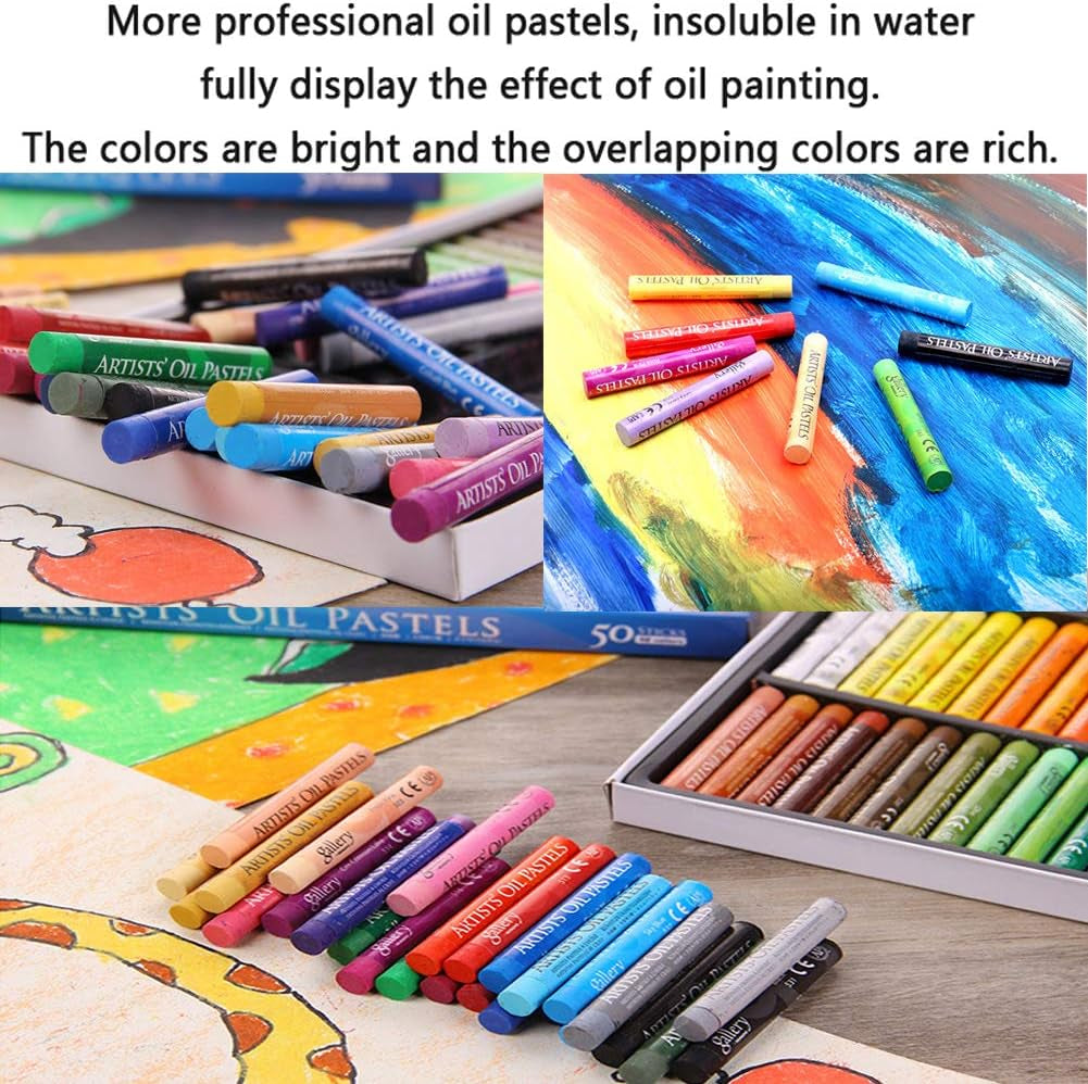 Oil Pastel Set,Professional Painting Soft Drawing Graffiti Art Crayons Washable round Non Toxic Pastel Sticks for Artist,Kids,Student,Beginner (50 Colors)