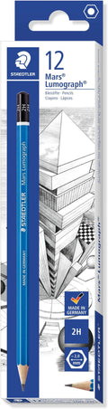 Mars Lumograph 2H Graphite Art Drawing Pencil, Medium Hard, Break-Resistant Bonded Lead, 12 Pack, 100-2H