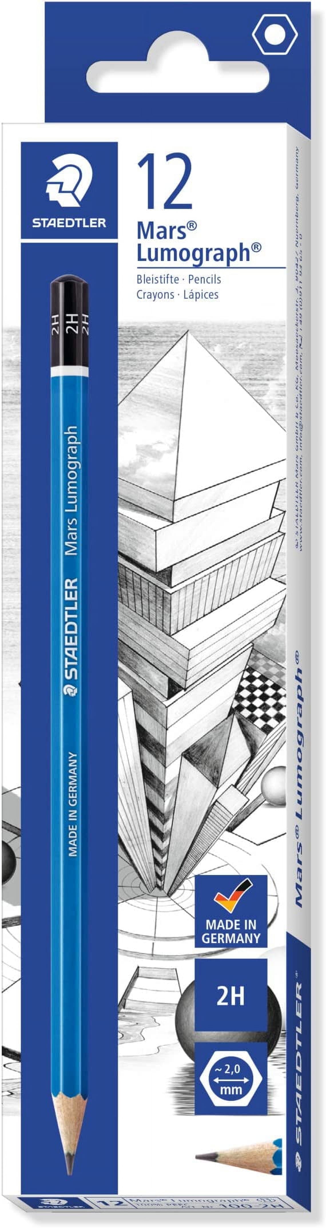 Mars Lumograph 2H Graphite Art Drawing Pencil, Medium Hard, Break-Resistant Bonded Lead, 12 Pack, 100-2H
