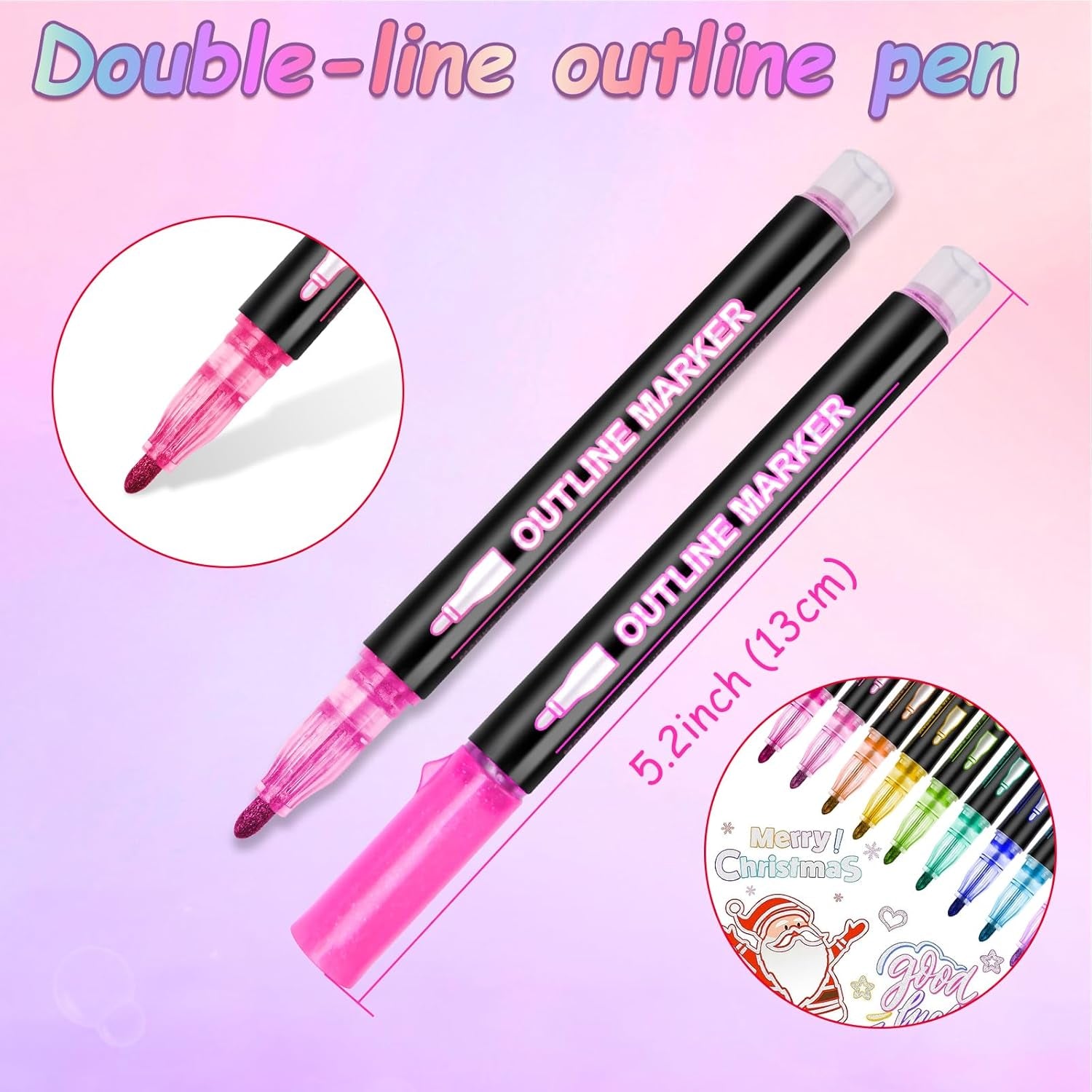 12 Colors Outline Shimmer Markers, Double Line Glitter Markers Pens for Christmas Greeting Cards, Outline Glitter Pens Art Supplies for Coloring, Metallic Marker Pen for Scrapbook Art Crafts