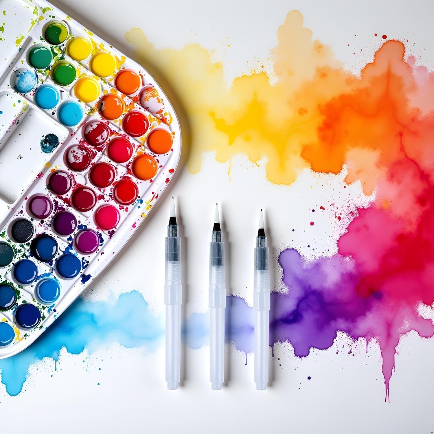 3 Pcs Water Brush Pens Set, 3 Sizes Tips, Refillable Watercolor Brushes, for Blending Colors Creating Shades Watercolor Set Kids Adults Artist Professional, Art Paintbrush Sets