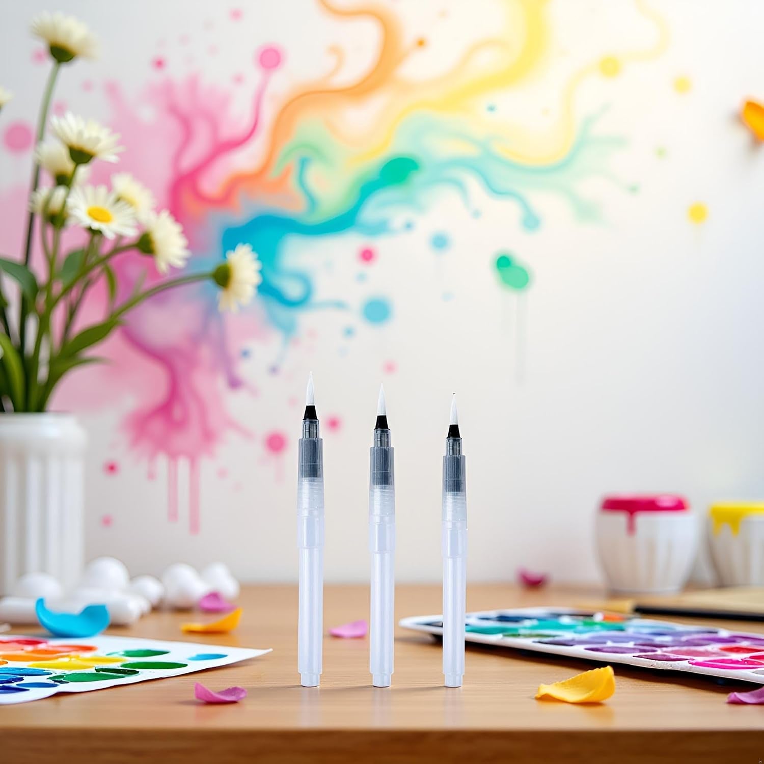 3 Pcs Water Brush Pens Set, 3 Sizes Tips, Refillable Watercolor Brushes, for Blending Colors Creating Shades Watercolor Set Kids Adults Artist Professional, Art Paintbrush Sets